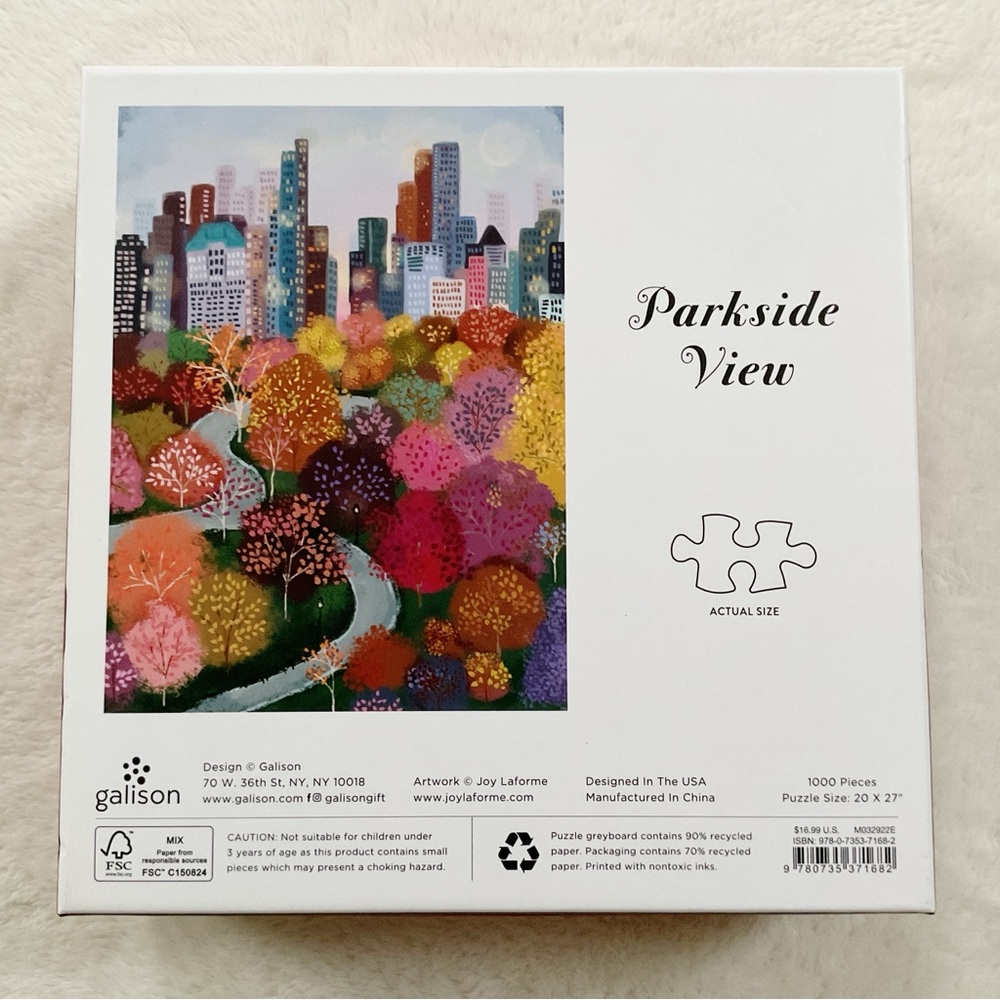 Galison Parkside View 1000 Piece Puzzle Complete 20x27 Pink Purple Cityscape - Picture 8 of 15